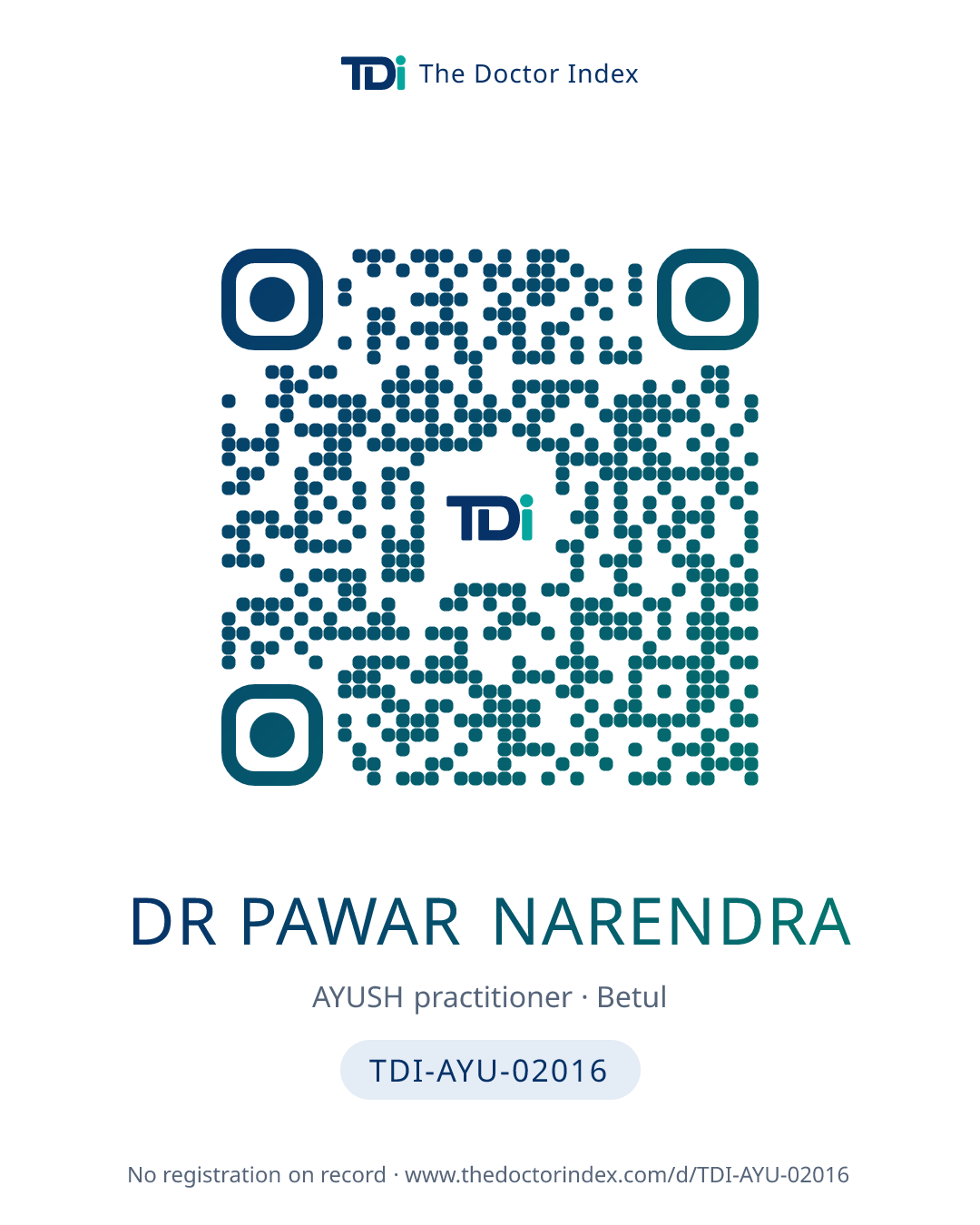 QR card for Dr Pawar Narendra, TDI-AYU-02016