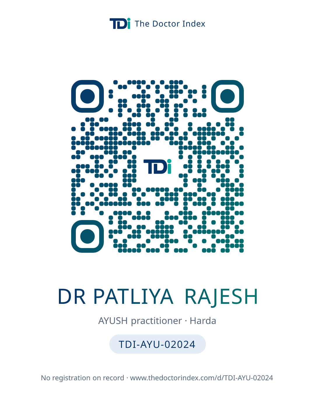 QR card for Dr Patliya Rajesh, TDI-AYU-02024