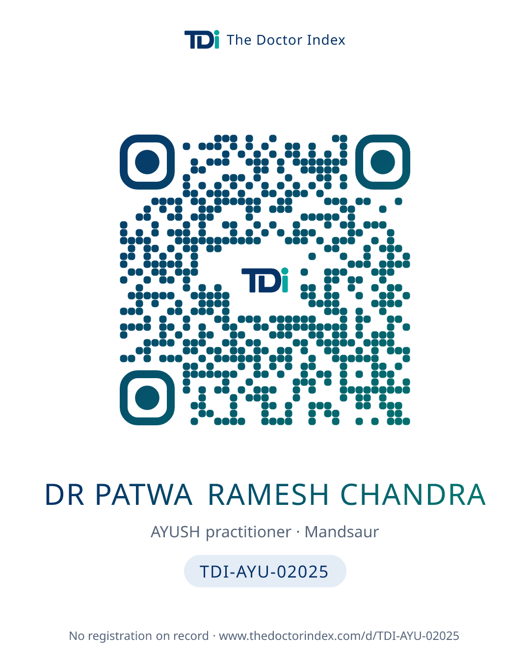QR card for Dr Patwa Ramesh Chandra, TDI-AYU-02025