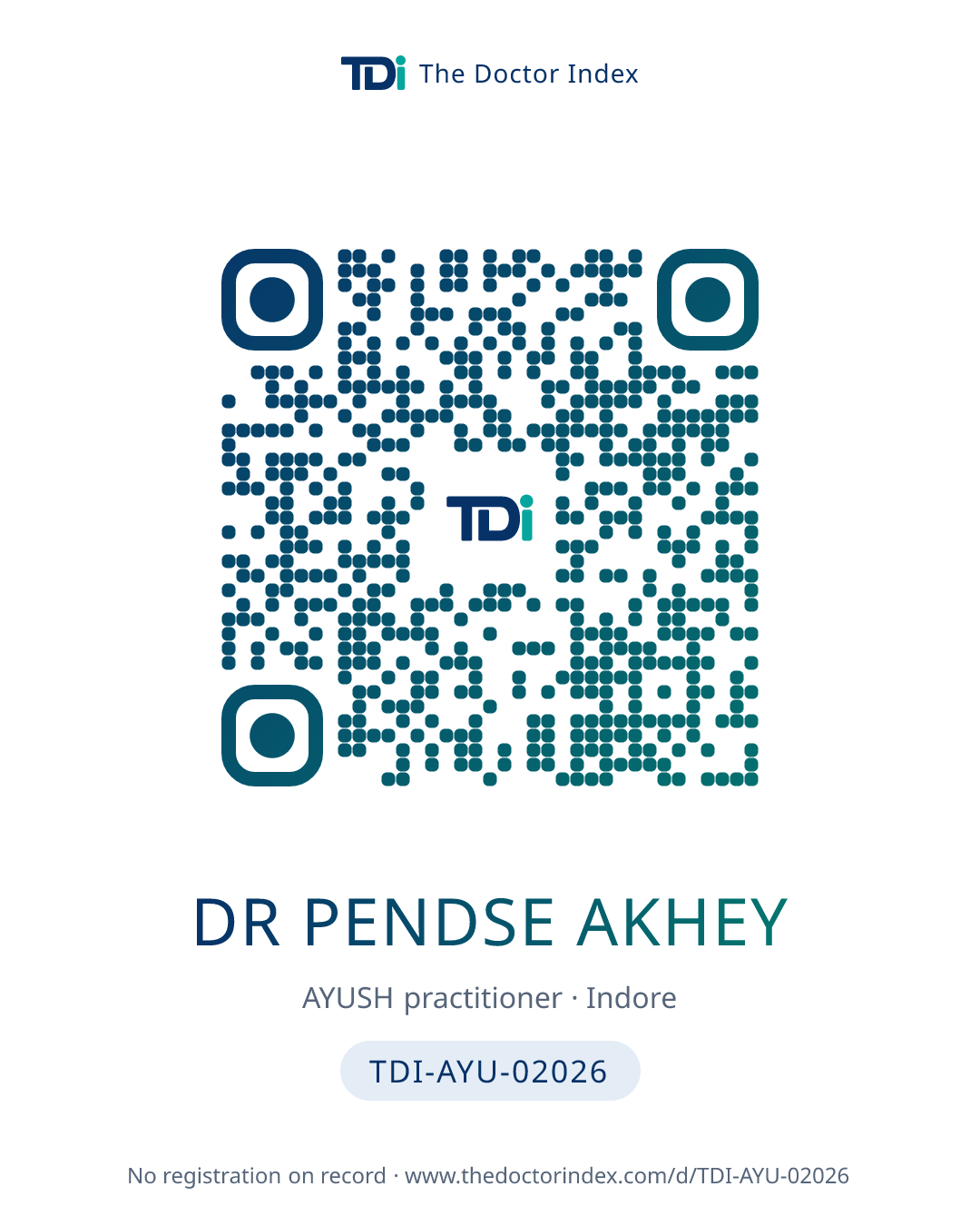 QR card for Dr Pendse Akhey, TDI-AYU-02026