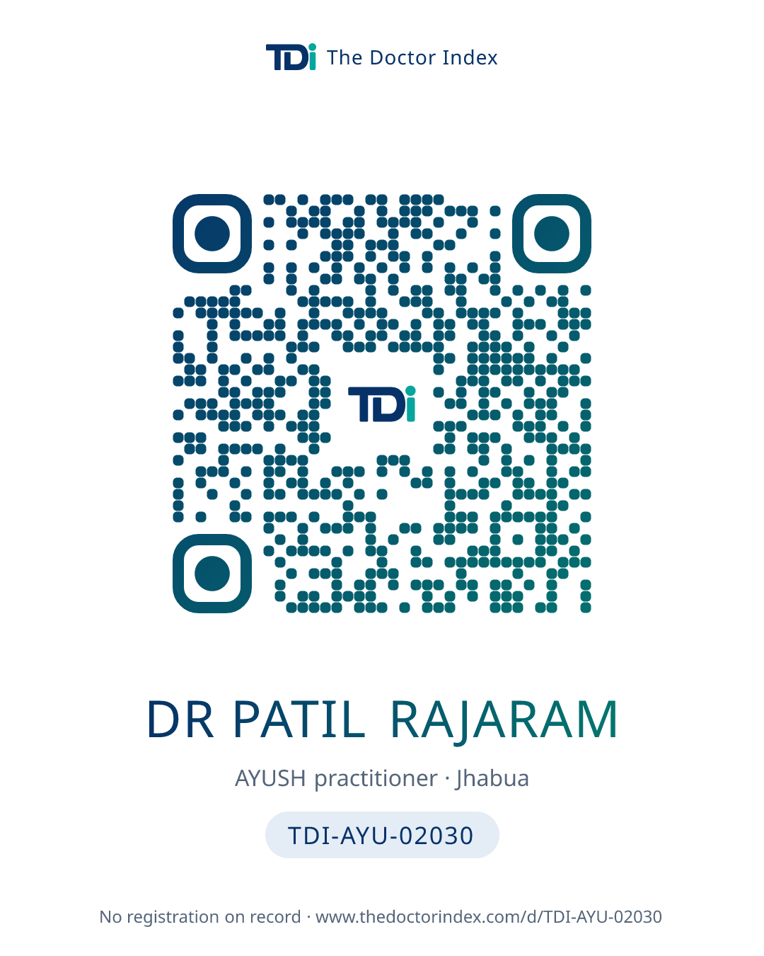 QR card for Dr Patil Rajaram, TDI-AYU-02030