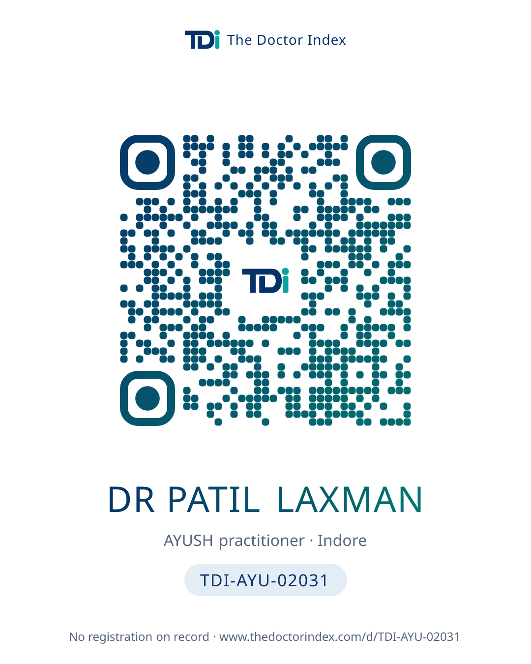 QR card for Dr Patil Laxman, TDI-AYU-02031