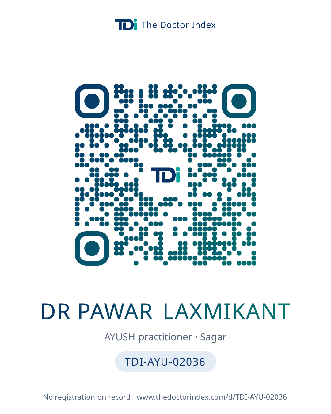 QR card for Dr Pawar Laxmikant, TDI-AYU-02036