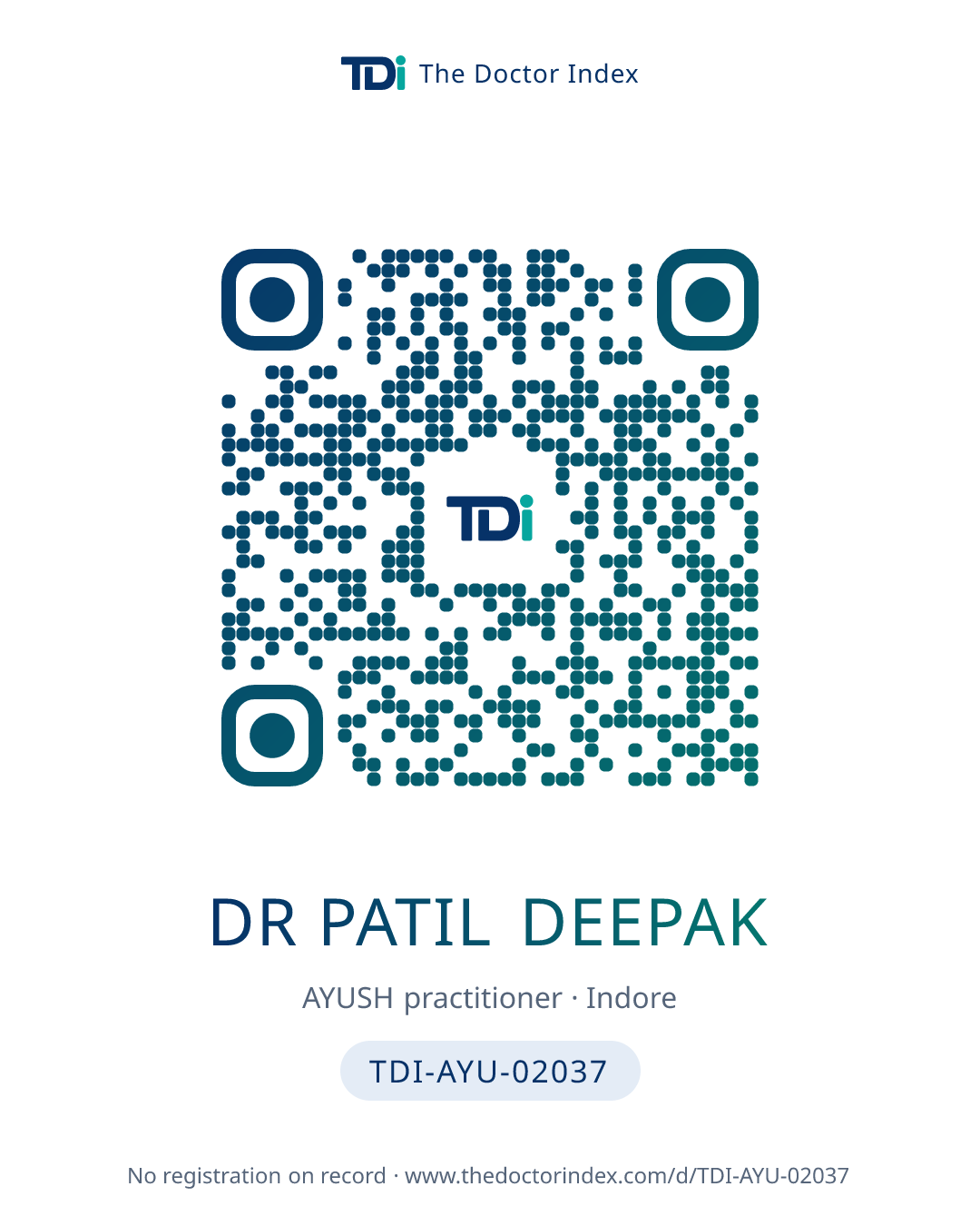 QR card for Dr Patil Deepak, TDI-AYU-02037