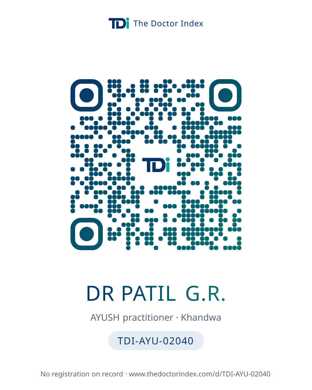 QR card for Dr Patil G.R., TDI-AYU-02040