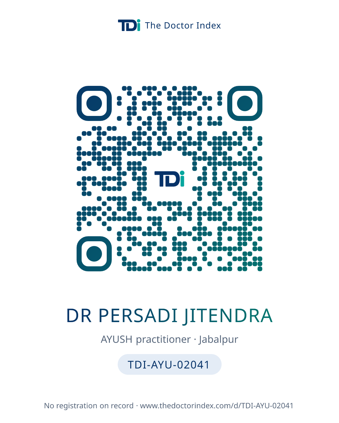 QR card for Dr Persadi Jitendra, TDI-AYU-02041