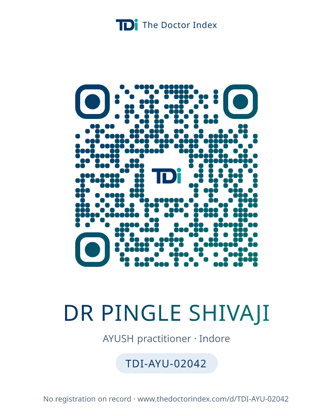 QR card for Dr Pingle Shivaji, TDI-AYU-02042