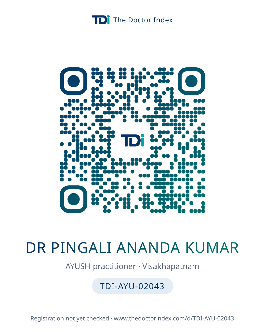 QR card for Dr Pingali Ananda Kumar, TDI-AYU-02043