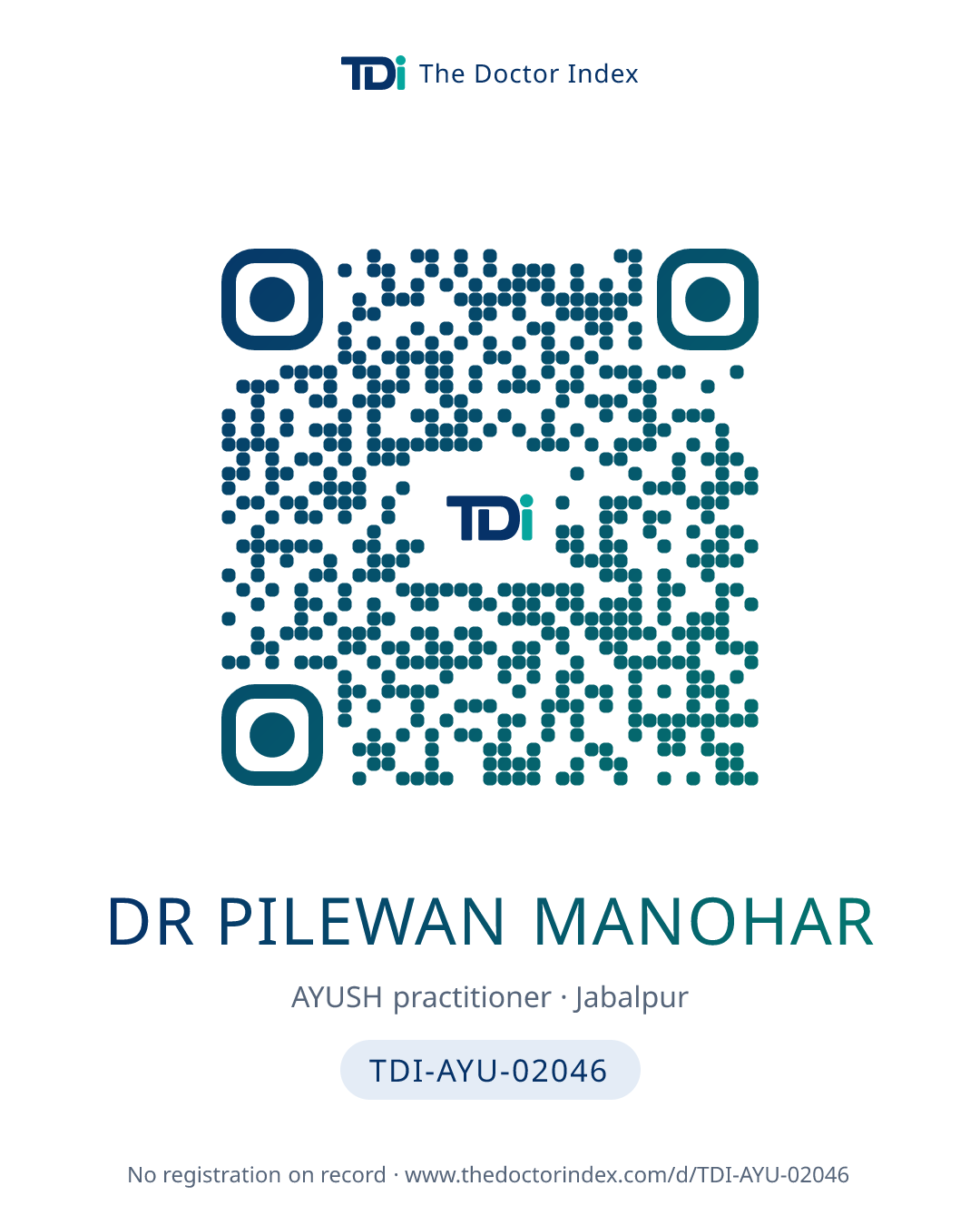 QR card for Dr Pilewan Manohar, TDI-AYU-02046