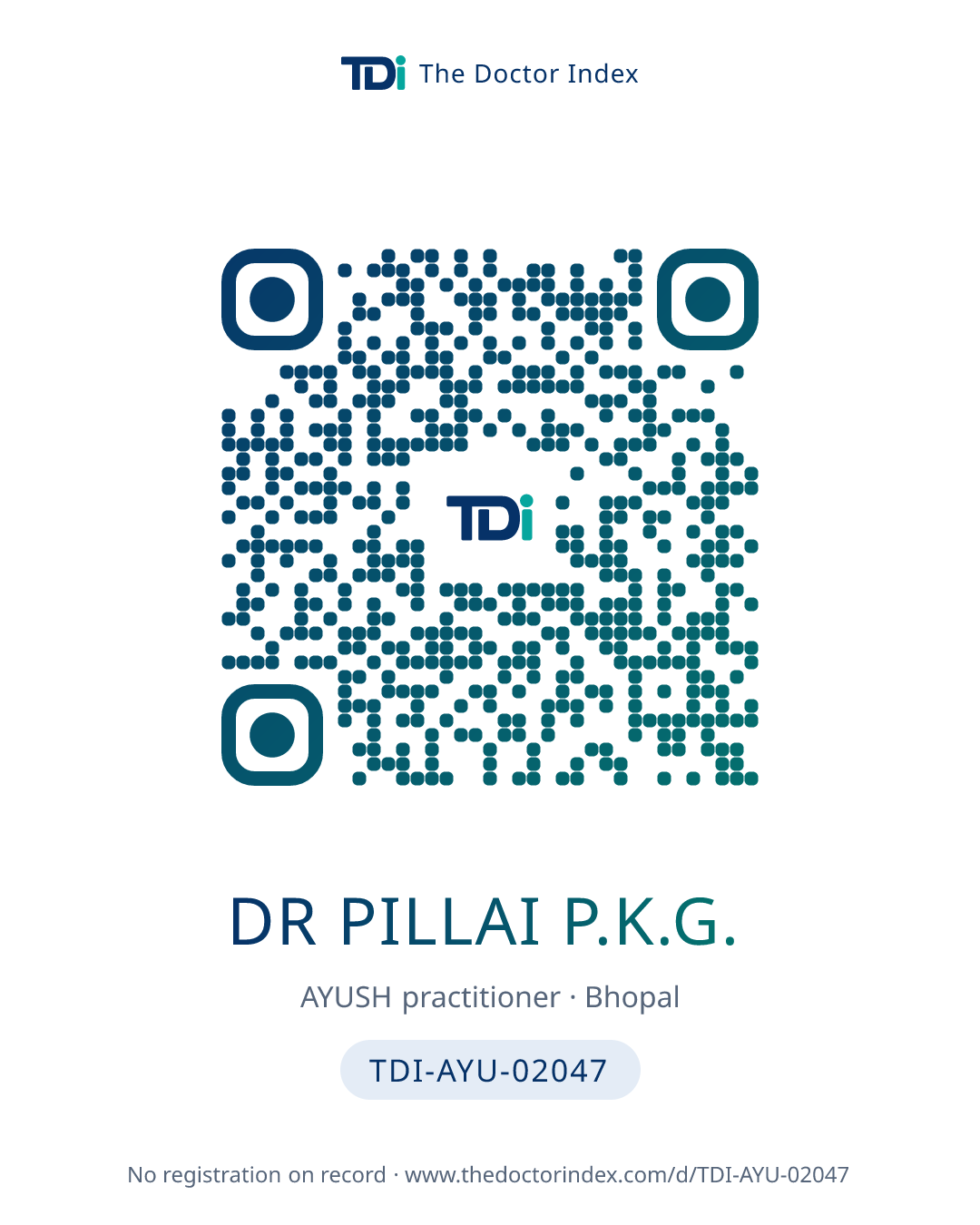 QR card for Dr Pillai P.K.G., TDI-AYU-02047