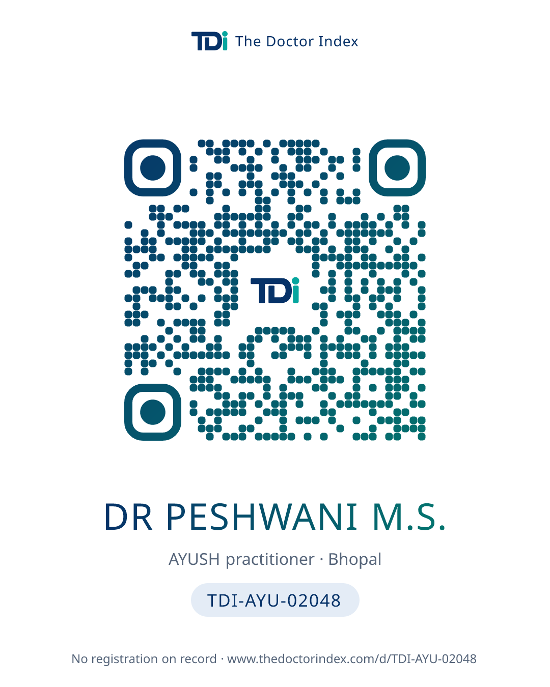 QR card for Dr Peshwani M.S., TDI-AYU-02048