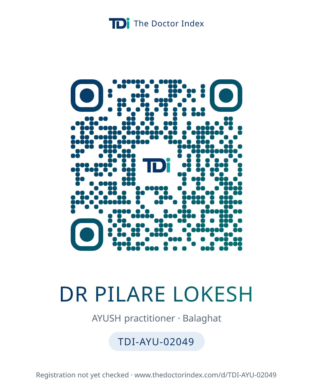 QR card for Dr Pilare Lokesh, TDI-AYU-02049