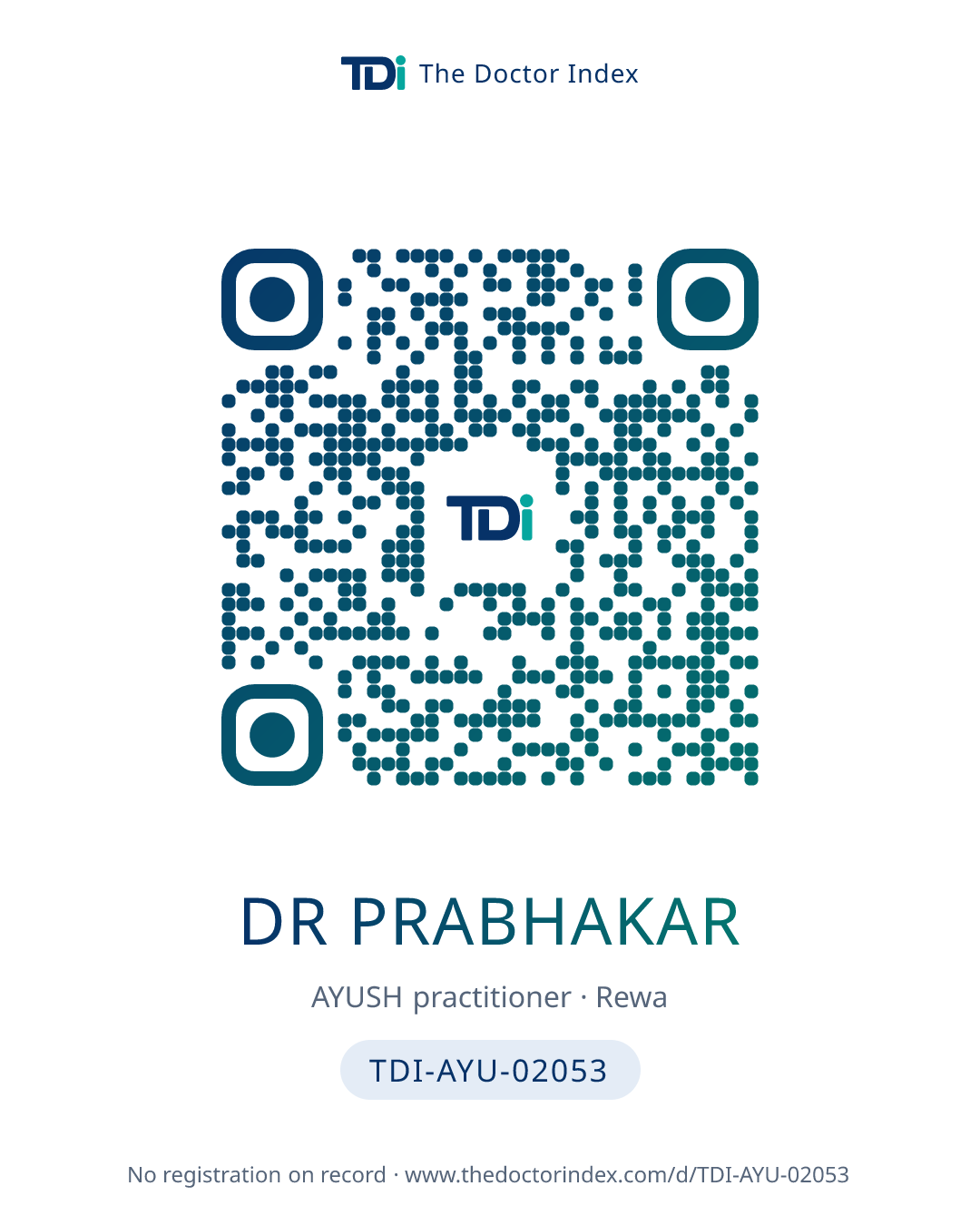 QR card for Dr Prabhakar, TDI-AYU-02053