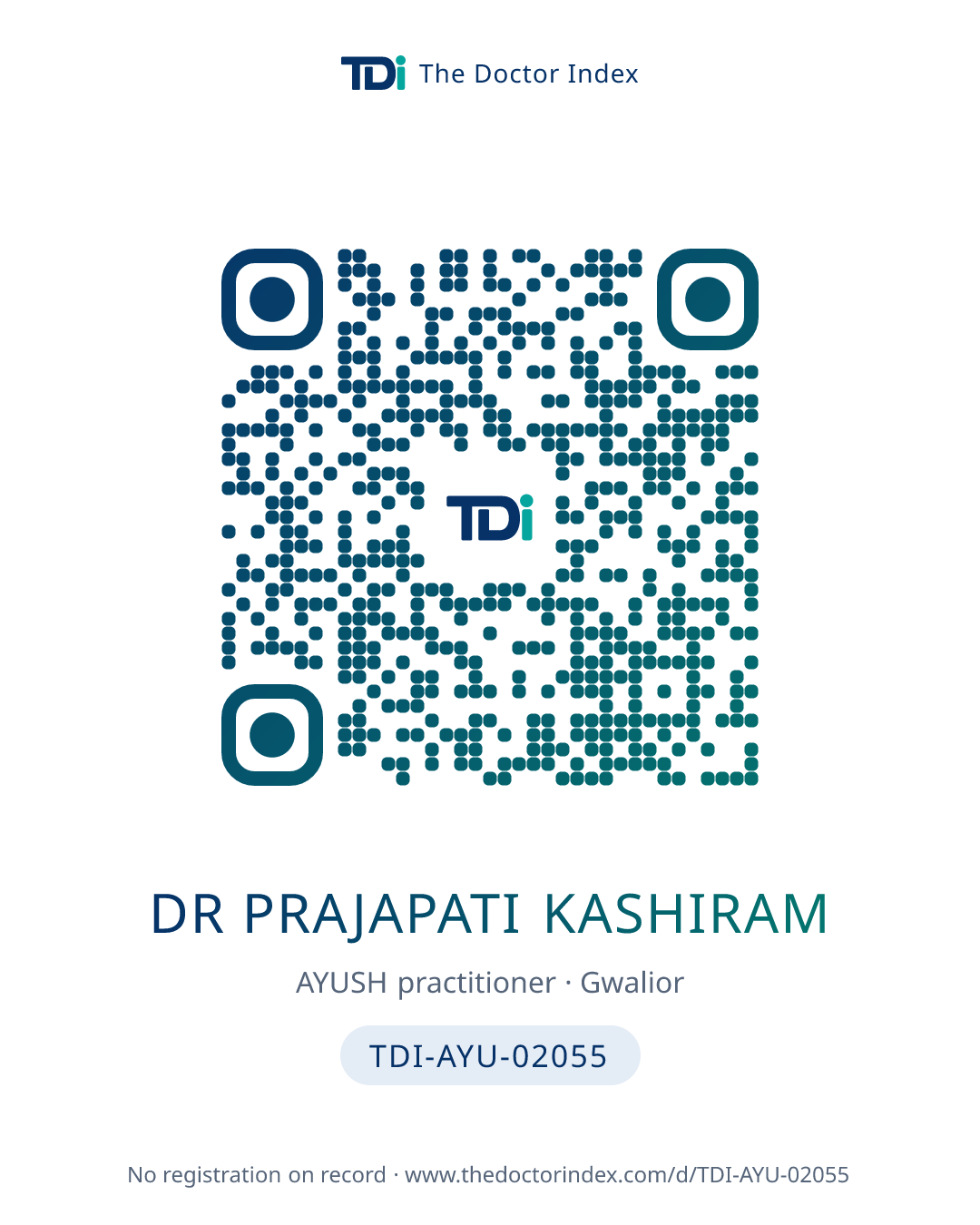 QR card for Dr Prajapati Kashiram, TDI-AYU-02055