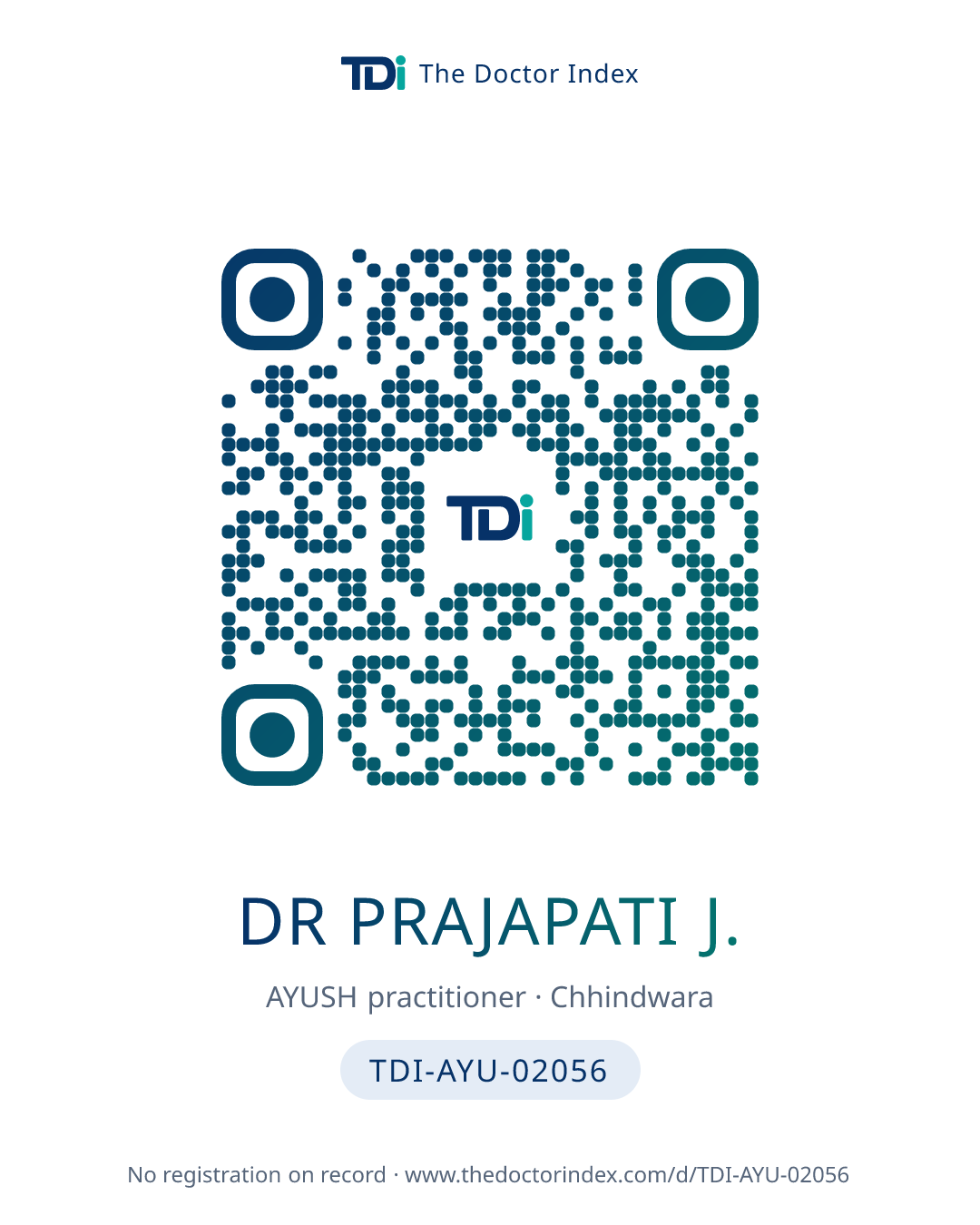 QR card for Dr Prajapati J., TDI-AYU-02056