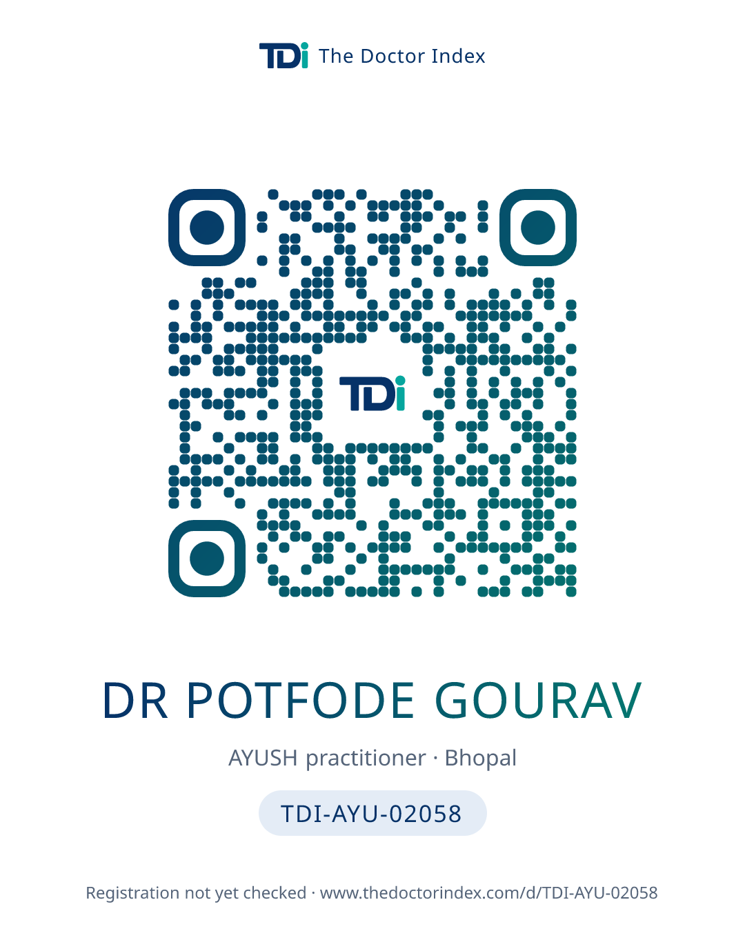 QR card for Dr Potfode Gourav, TDI-AYU-02058