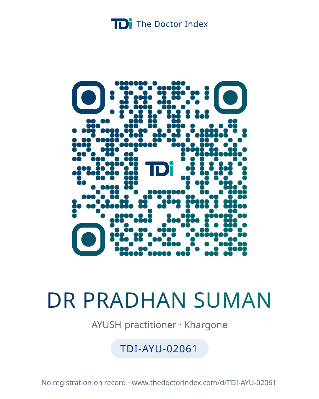 QR card for Dr Pradhan Suman, TDI-AYU-02061