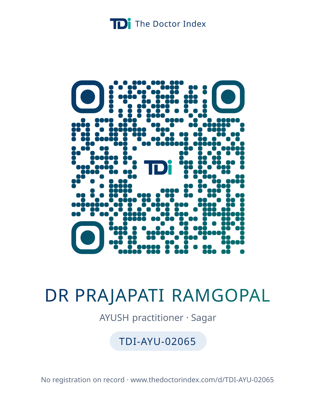 QR card for Dr Prajapati Ramgopal, TDI-AYU-02065