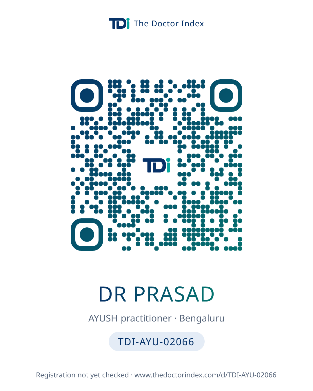 QR card for Dr Prasad, TDI-AYU-02066
