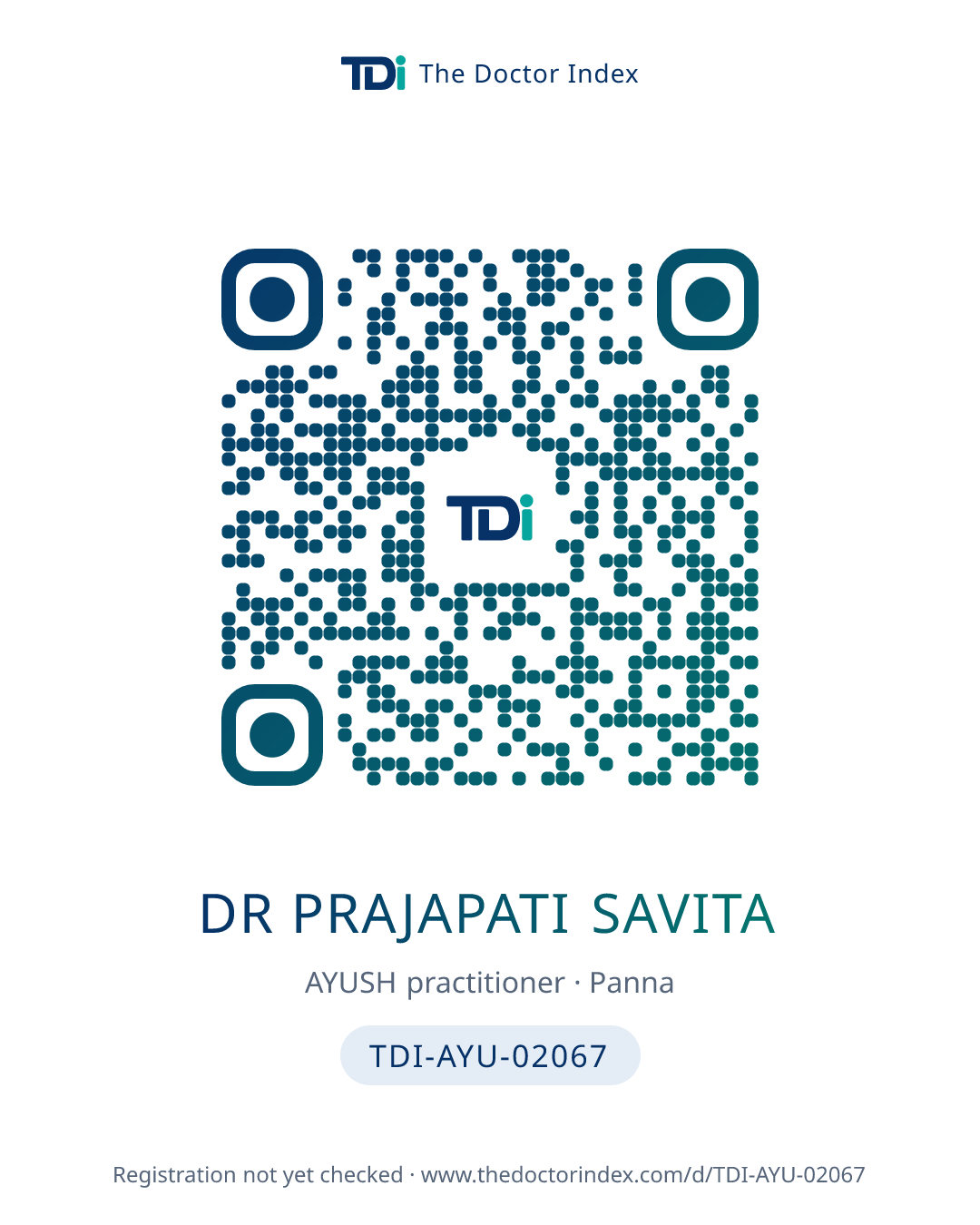 QR card for Dr Prajapati Savita, TDI-AYU-02067
