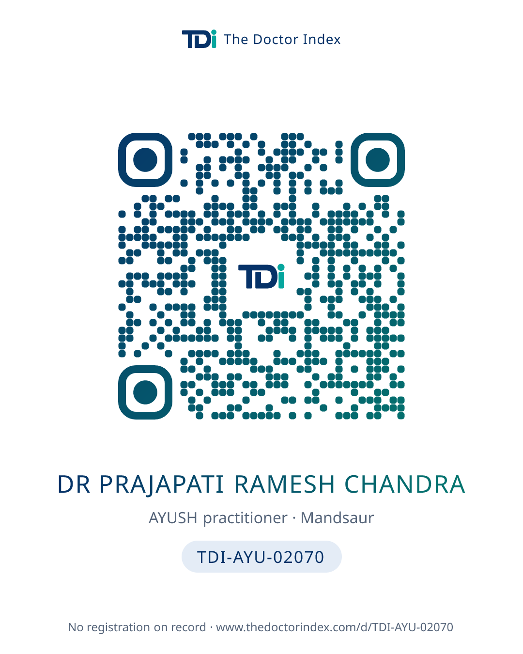 QR card for Dr Prajapati Ramesh Chandra, TDI-AYU-02070