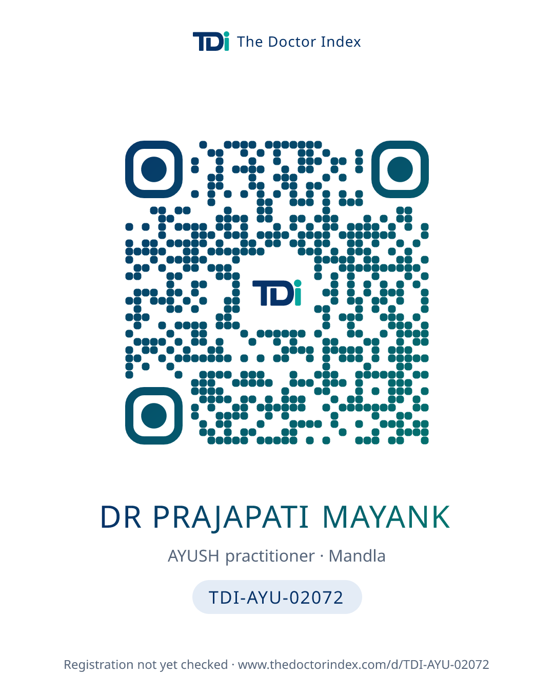 QR card for Dr Prajapati Mayank, TDI-AYU-02072