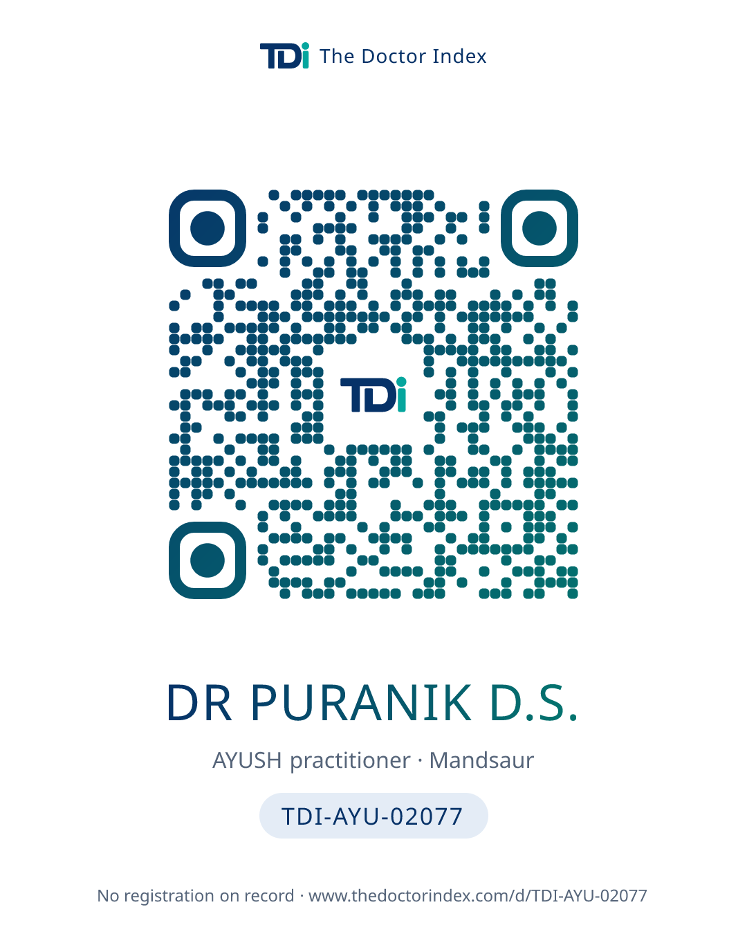 QR card for Dr Puranik D.S., TDI-AYU-02077