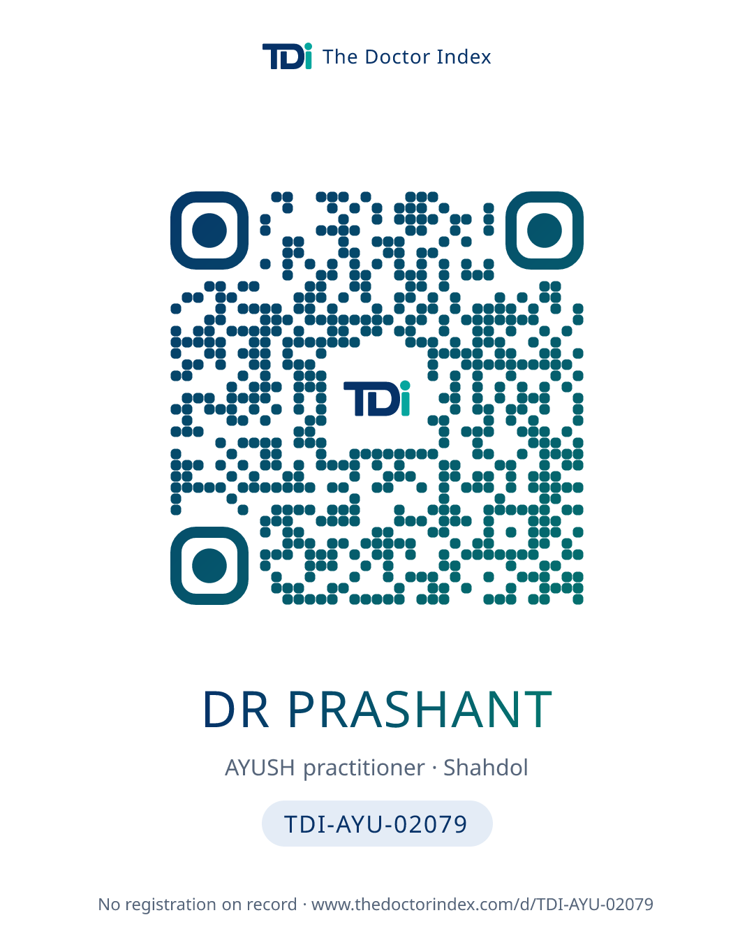 QR card for Dr Prashant, TDI-AYU-02079