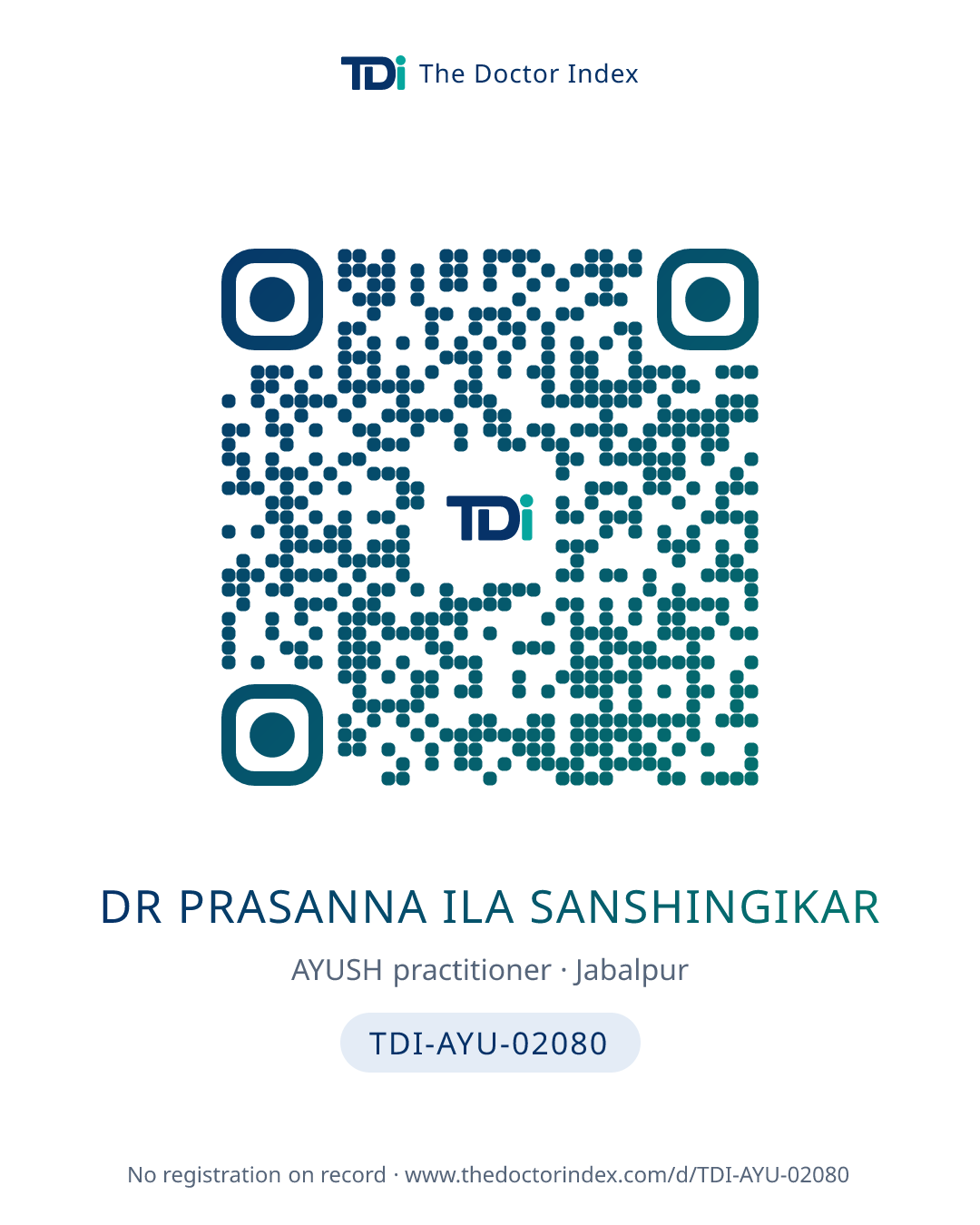 QR card for Dr Prasanna Ila Sanshingikar, TDI-AYU-02080