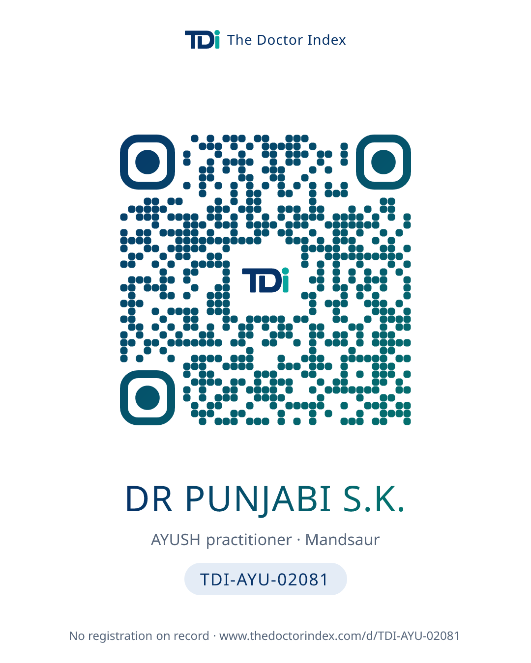 QR card for Dr Punjabi S.K., TDI-AYU-02081