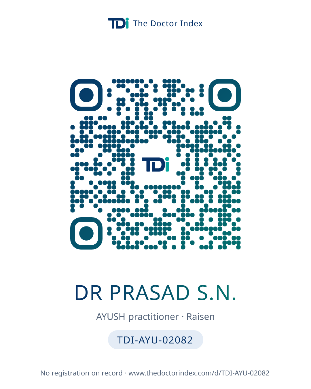 QR card for Dr Prasad S.N., TDI-AYU-02082