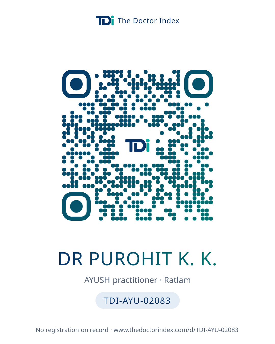 QR card for Dr Purohit K. K., TDI-AYU-02083