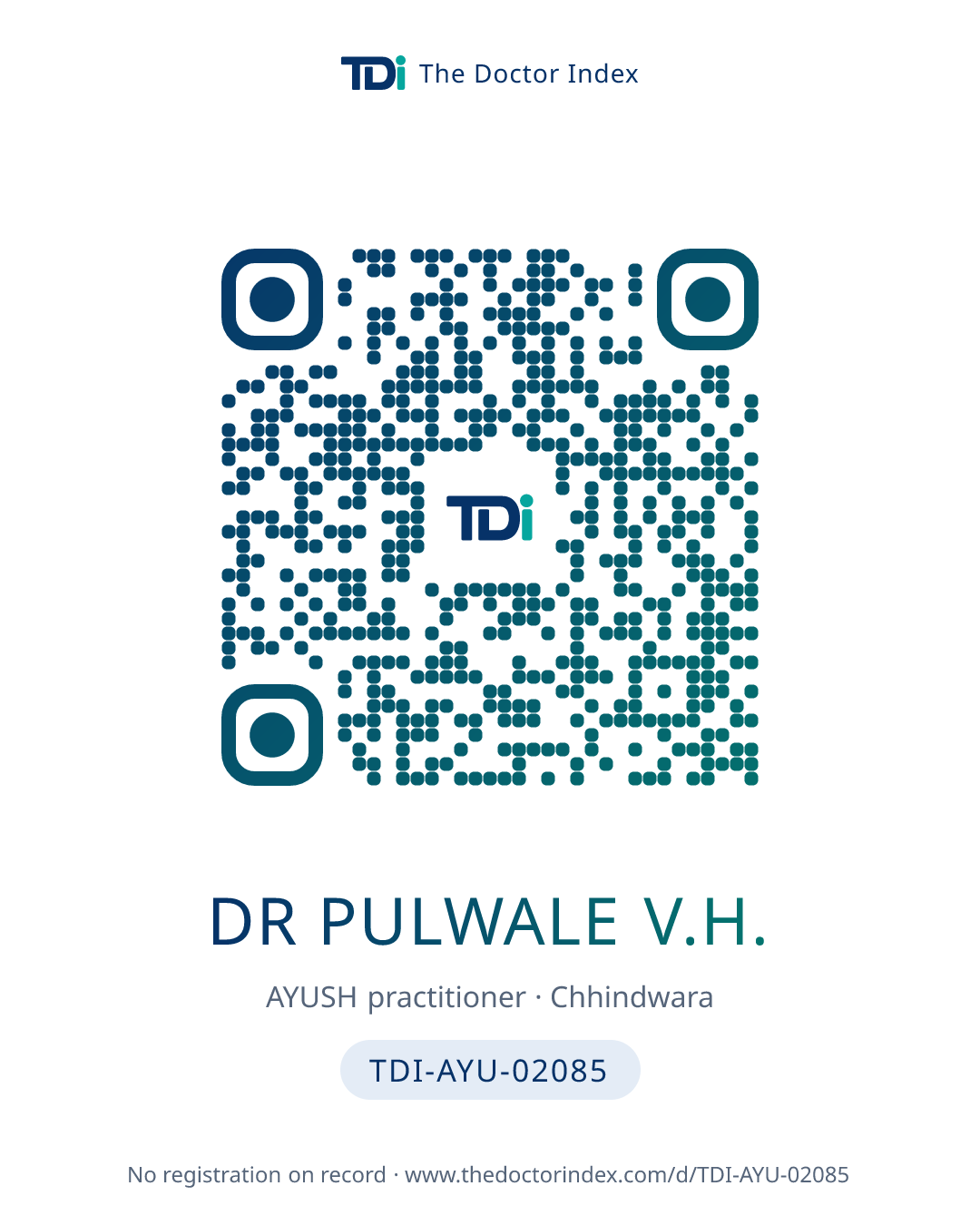 QR card for Dr Pulwale V.H., TDI-AYU-02085