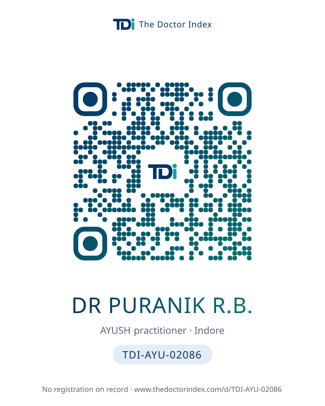 QR card for Dr Puranik R.B., TDI-AYU-02086