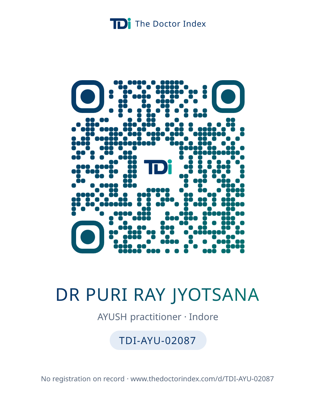 QR card for Dr Puri Ray Jyotsana, TDI-AYU-02087