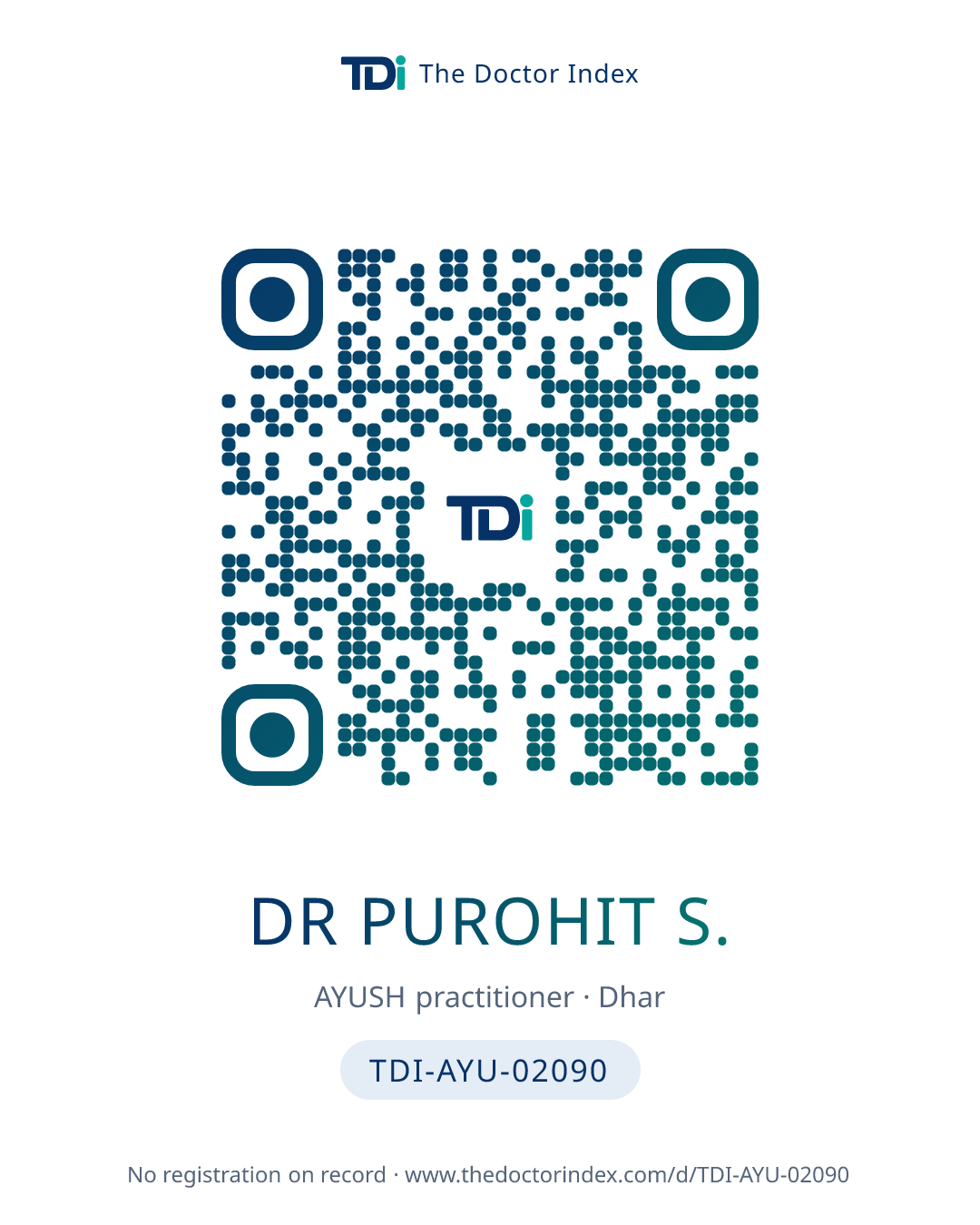 QR card for Dr Purohit S., TDI-AYU-02090