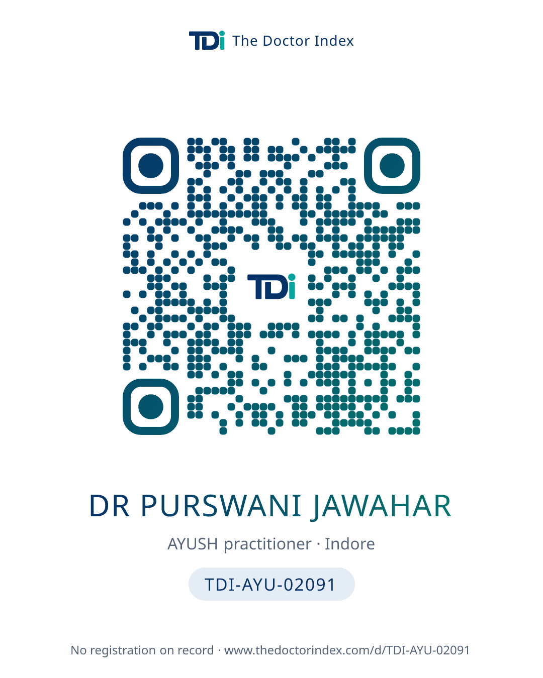 QR card for Dr Purswani Jawahar, TDI-AYU-02091