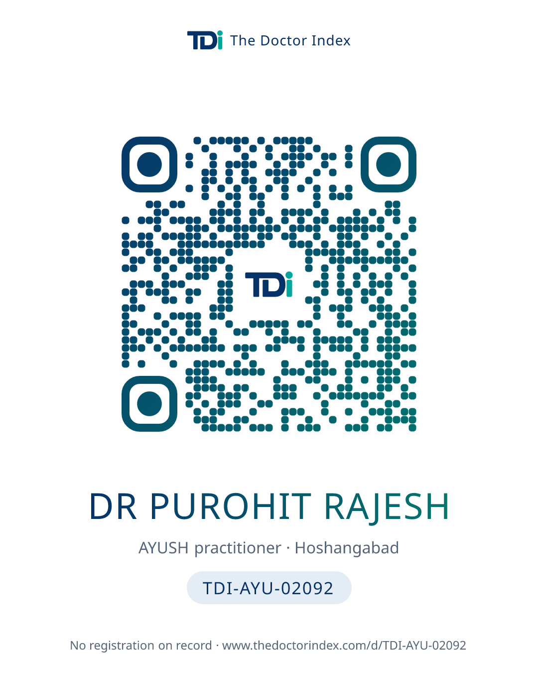 QR card for Dr Purohit Rajesh, TDI-AYU-02092