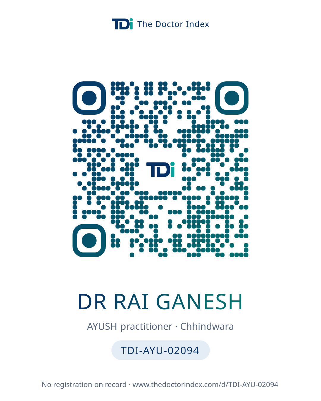 QR card for Dr Rai Ganesh, TDI-AYU-02094