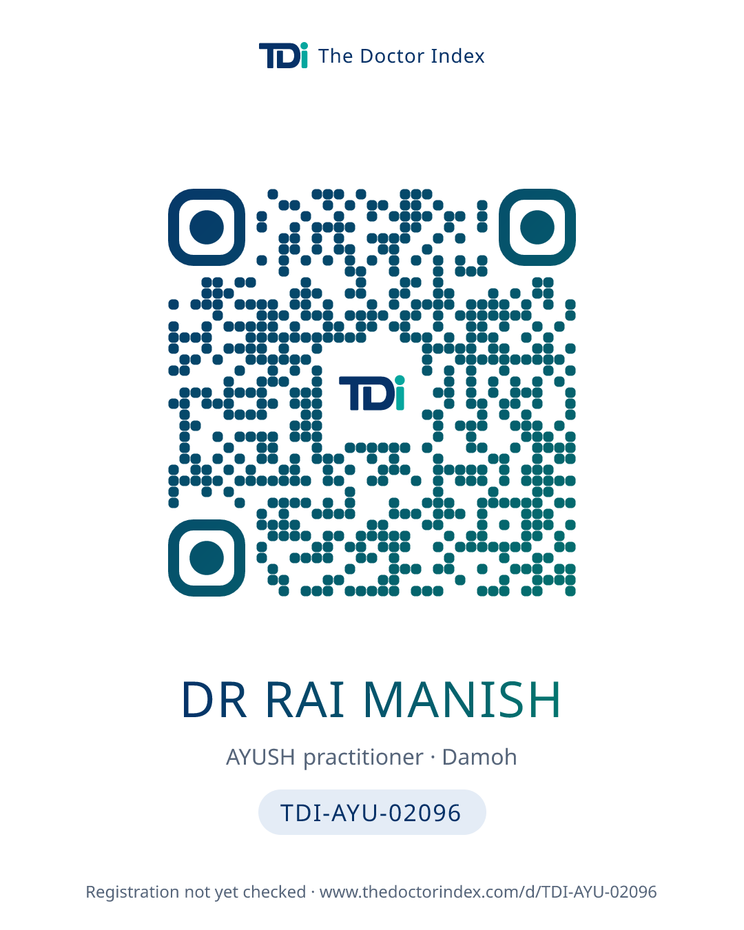 QR card for Dr Rai Manish, TDI-AYU-02096