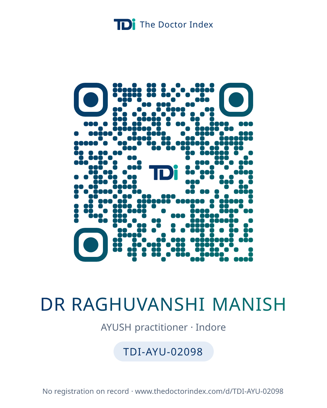 QR card for Dr Raghuvanshi Manish, TDI-AYU-02098