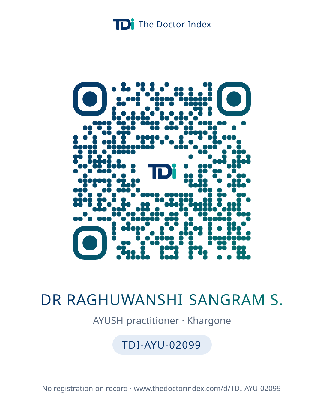 QR card for Dr Raghuwanshi Sangram S., TDI-AYU-02099