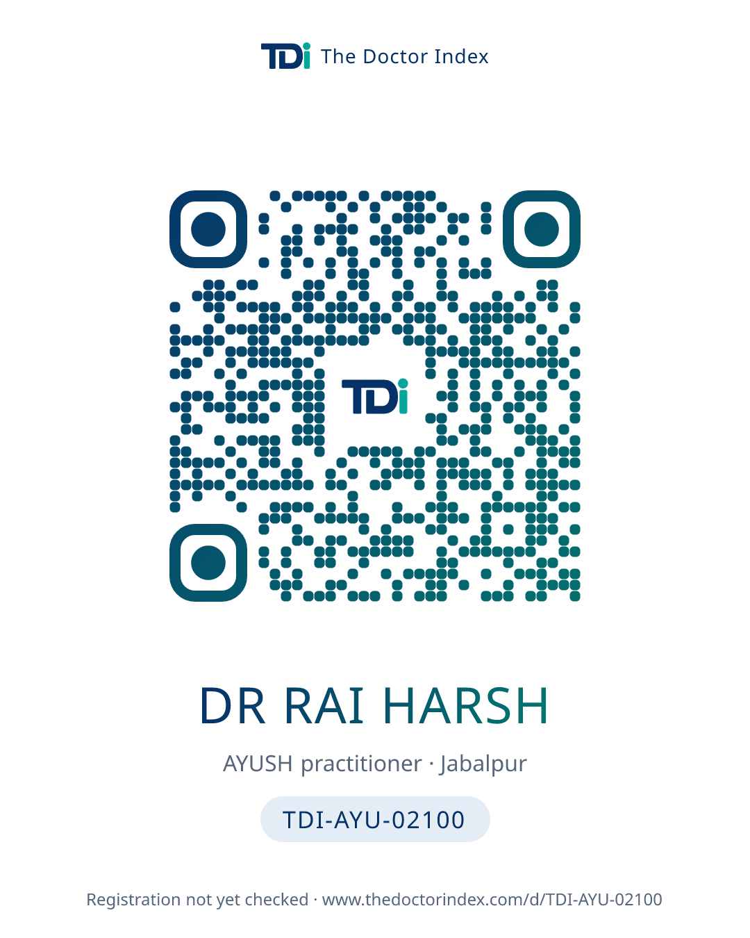 QR card for Dr Rai Harsh, TDI-AYU-02100