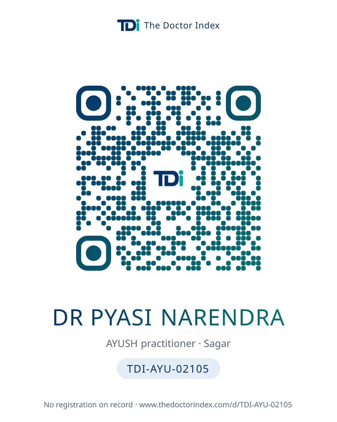 QR card for Dr Pyasi Narendra, TDI-AYU-02105