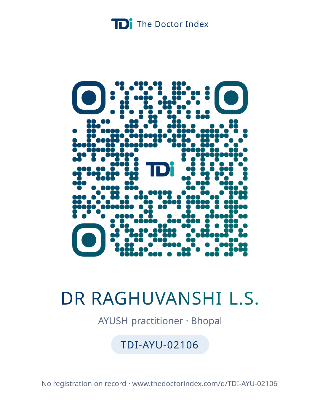 QR card for Dr Raghuvanshi L.S., TDI-AYU-02106