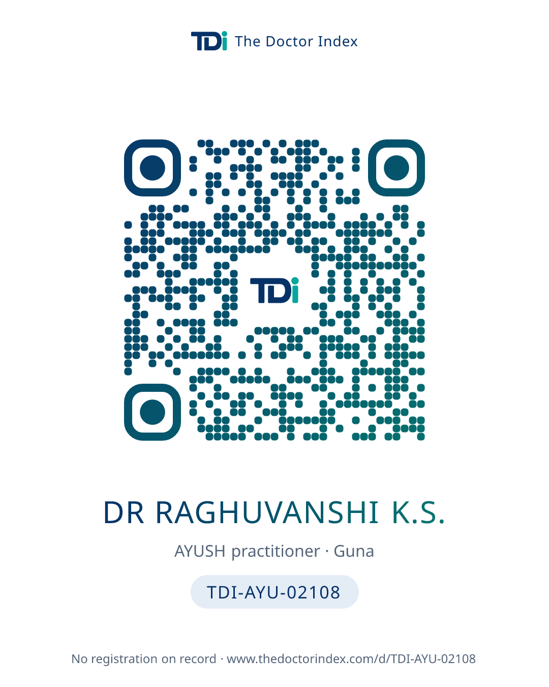 QR card for Dr Raghuvanshi K.S., TDI-AYU-02108