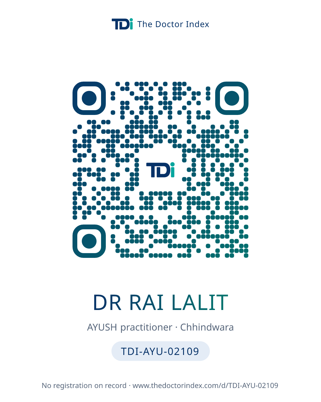 QR card for Dr Rai Lalit, TDI-AYU-02109