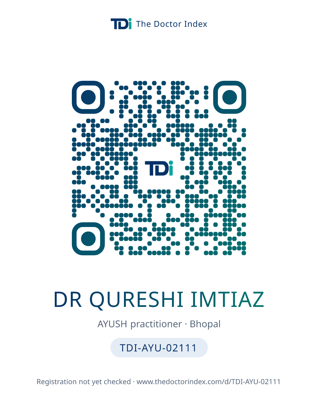 QR card for Dr Qureshi Imtiaz, TDI-AYU-02111