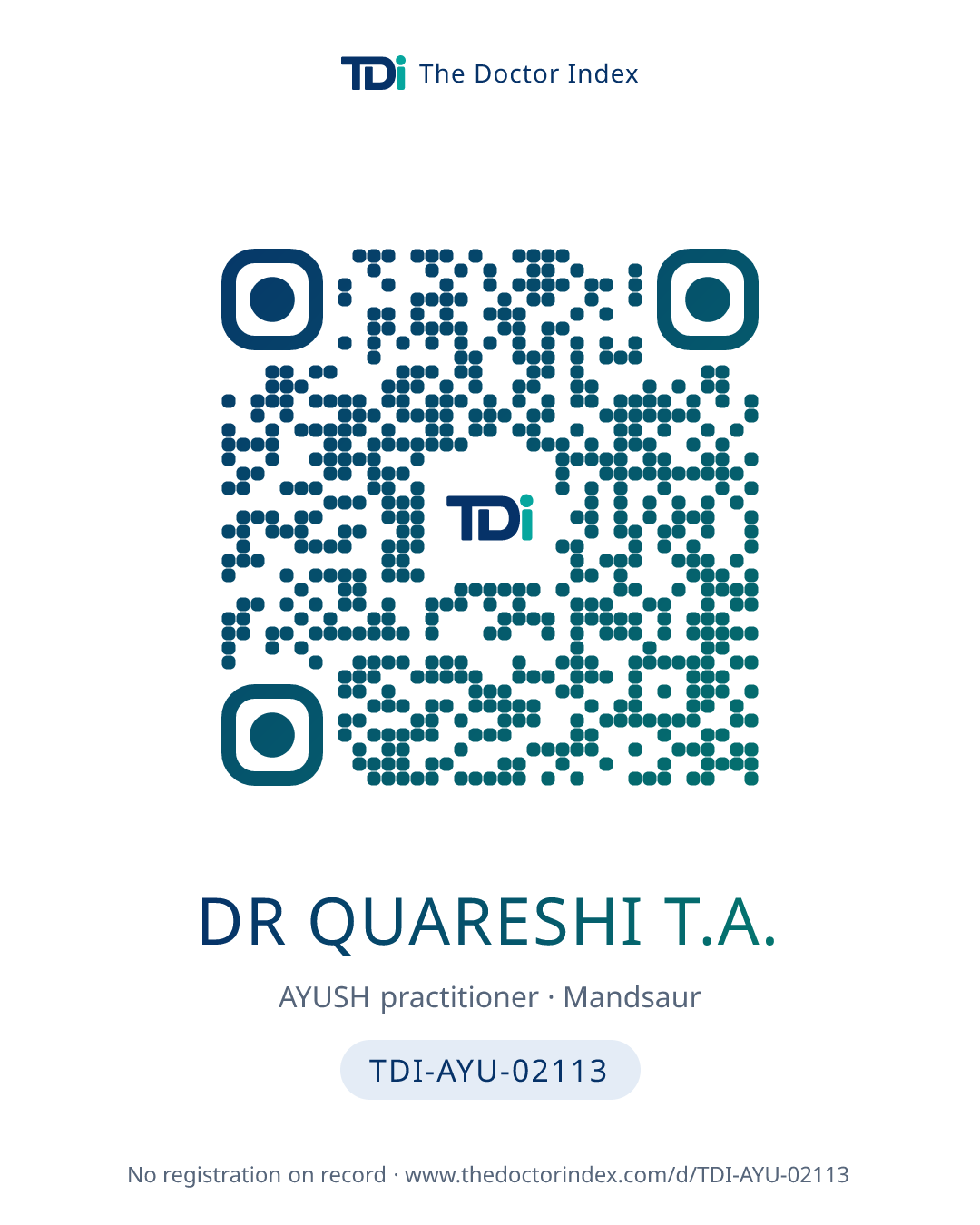 QR card for Dr Quareshi T.A., TDI-AYU-02113
