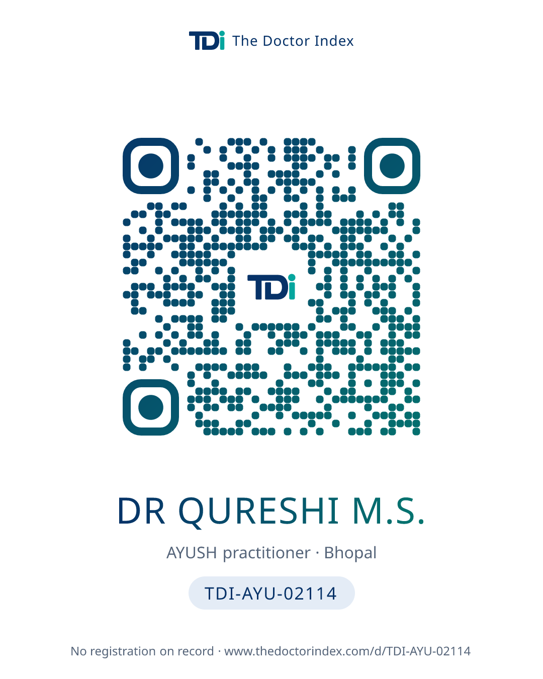 QR card for Dr Qureshi M.S., TDI-AYU-02114